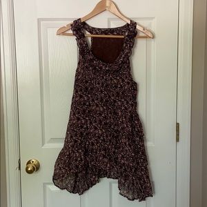 Burgundy Floral Ruffle Sleeveless Dress